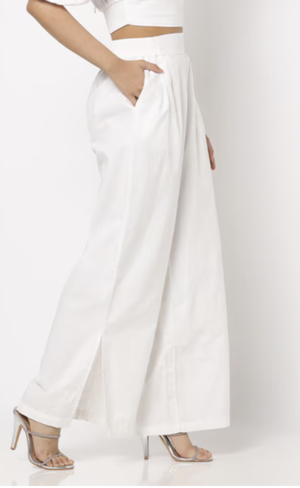 Pleated Palazzo Pants with Side Slits - Image 2
